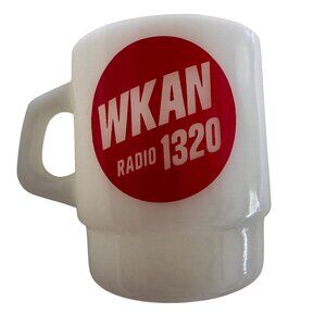 Vintage Anchor Ho WKAN Radio 1320 Advertising Milk Glass Coffee Mug Join Winners